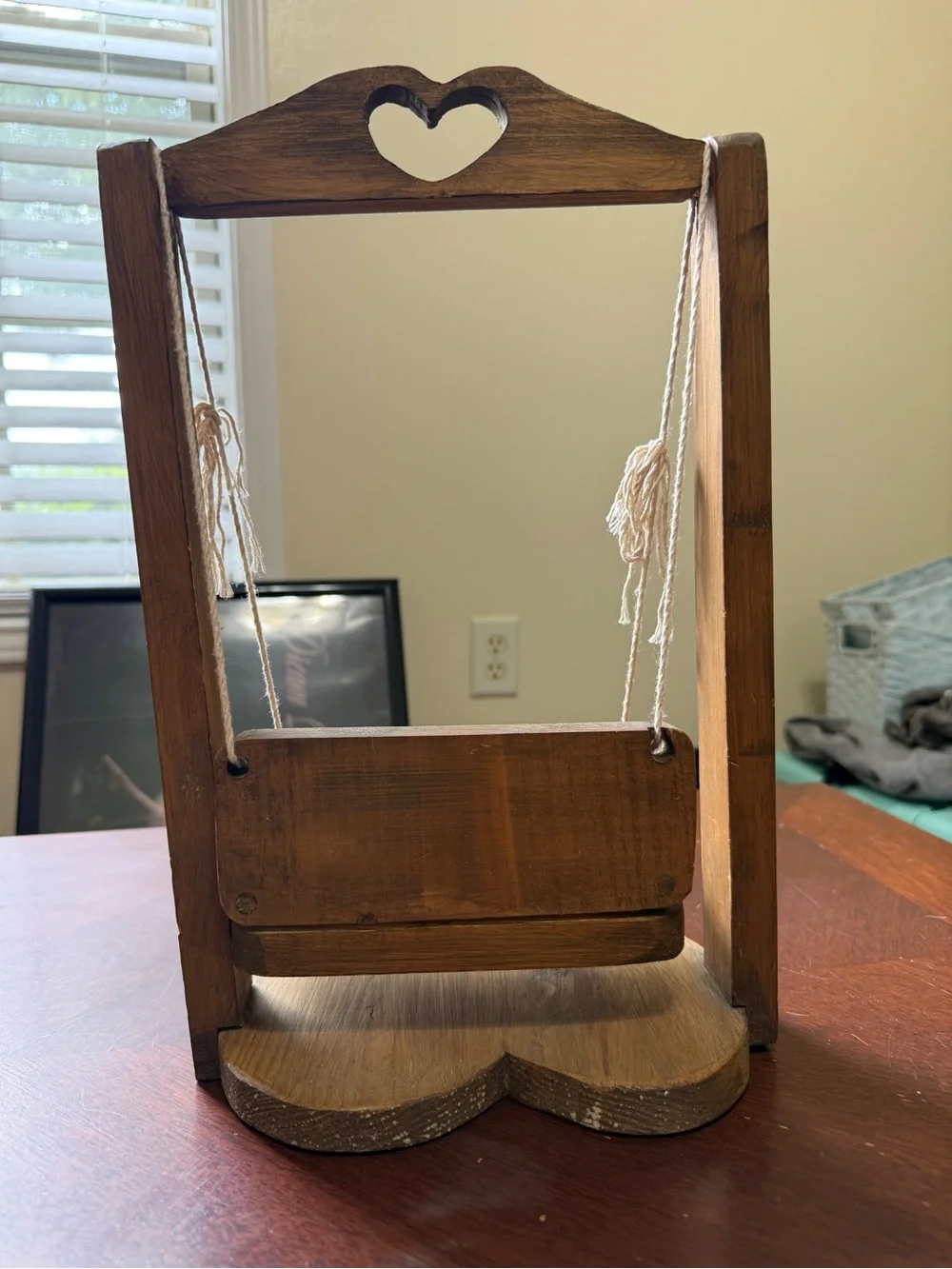 Vintage Rustic Wood Heart Swing Shelf – Country Cottage Decor